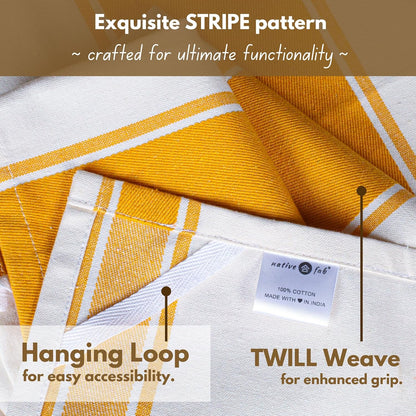 Yellow Striped Dish Towels 18"x28", 12 Pack, Wide Stripe, Highly Absorbent, Fast Dry, 100% Cotton Hand Towels for Drying Dishes, Glassware, Dishcloth Set, Kitchen Cleaning Towel - Yellow