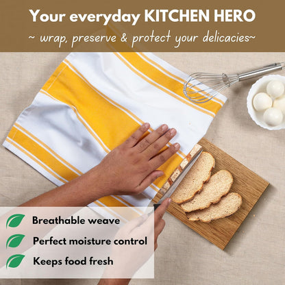 Yellow Striped Dish Towels 18"x28", 12 Pack, Wide Stripe, Highly Absorbent, Fast Dry, 100% Cotton Hand Towels for Drying Dishes, Glassware, Dishcloth Set, Kitchen Cleaning Towel - Yellow