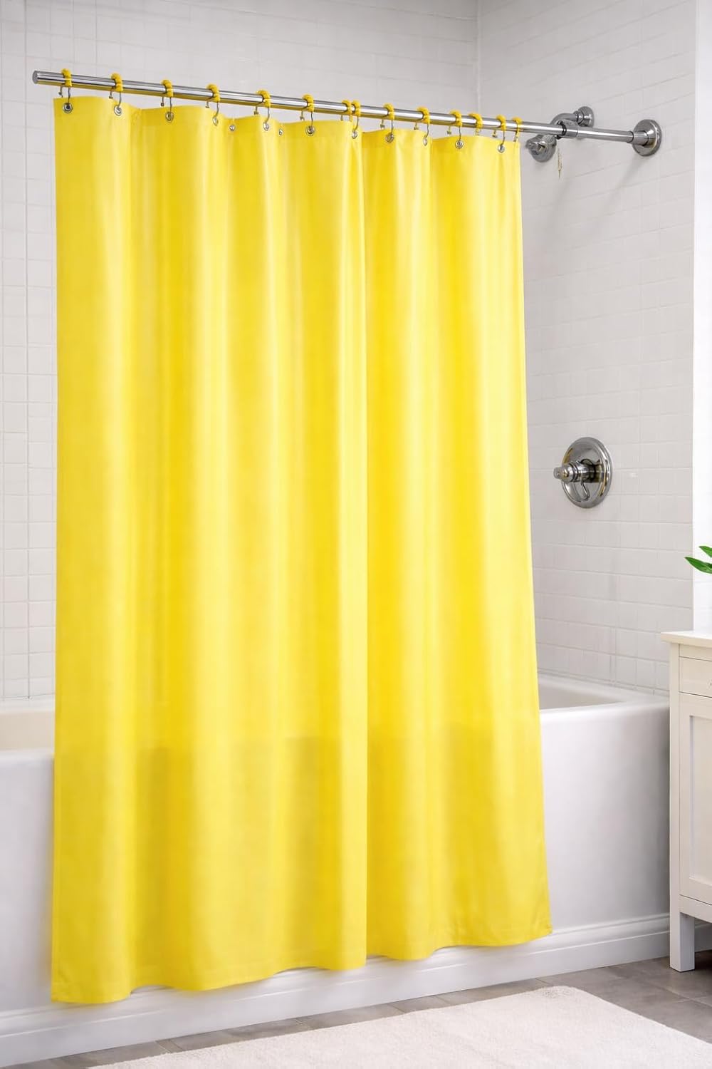 inc. Essentials Decorative PEVA Shower Curtain Liner - PVC-Free, Odorless with Magnetized Bottom, Rustproof Grommets & Yellow Chrome Finish Roller Ball Hooks Set