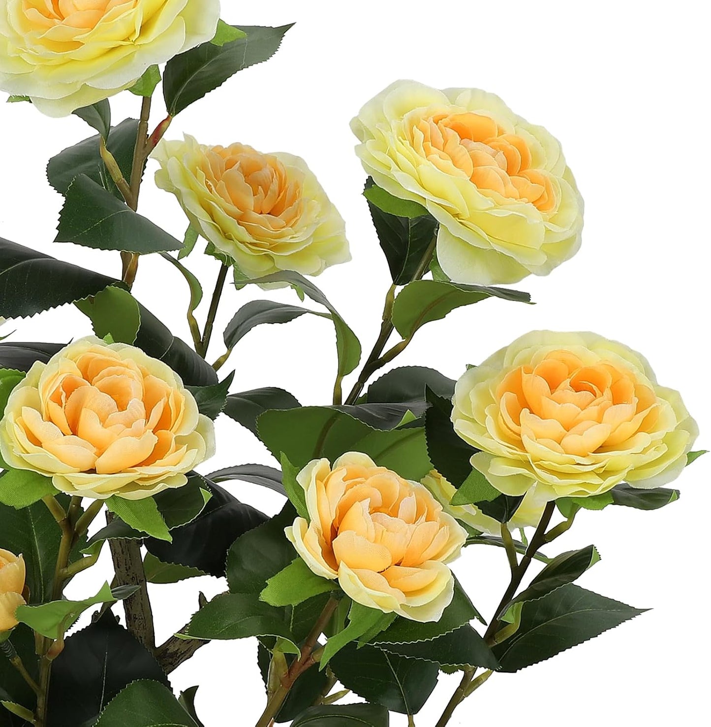 2FT Yellow Artificial Camellia Tree 2Pack, Faux Camellia Plant Fake Potted Camellia Flower Tree for Modern Home Office Living Room Floor Décor