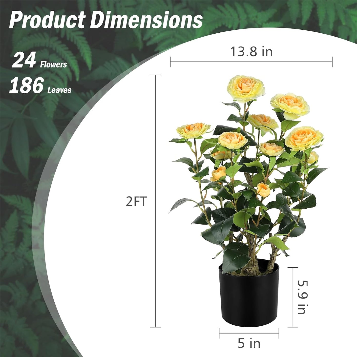 2FT Yellow Artificial Camellia Tree 2Pack, Faux Camellia Plant Fake Potted Camellia Flower Tree for Modern Home Office Living Room Floor Décor