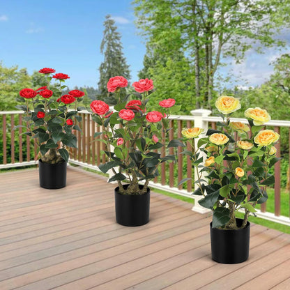 2FT Yellow Artificial Camellia Tree 2Pack, Faux Camellia Plant Fake Potted Camellia Flower Tree for Modern Home Office Living Room Floor Décor