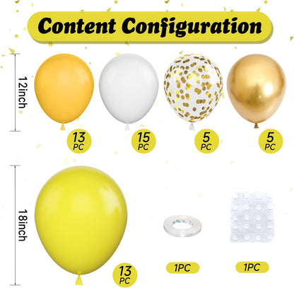Pastel Yellow and White Balloons, 50PCS 12 Inch Boho Balloons with Retro and Pastel Yellow White Gold Confetti Latex Balloon for Sunflower Birthday Wedding Baby Shower Party Decorations