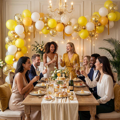 Pastel Yellow and White Balloons, 50PCS 12 Inch Boho Balloons with Retro and Pastel Yellow White Gold Confetti Latex Balloon for Sunflower Birthday Wedding Baby Shower Party Decorations