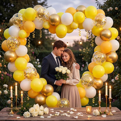Pastel Yellow and White Balloons, 50PCS 12 Inch Boho Balloons with Retro and Pastel Yellow White Gold Confetti Latex Balloon for Sunflower Birthday Wedding Baby Shower Party Decorations