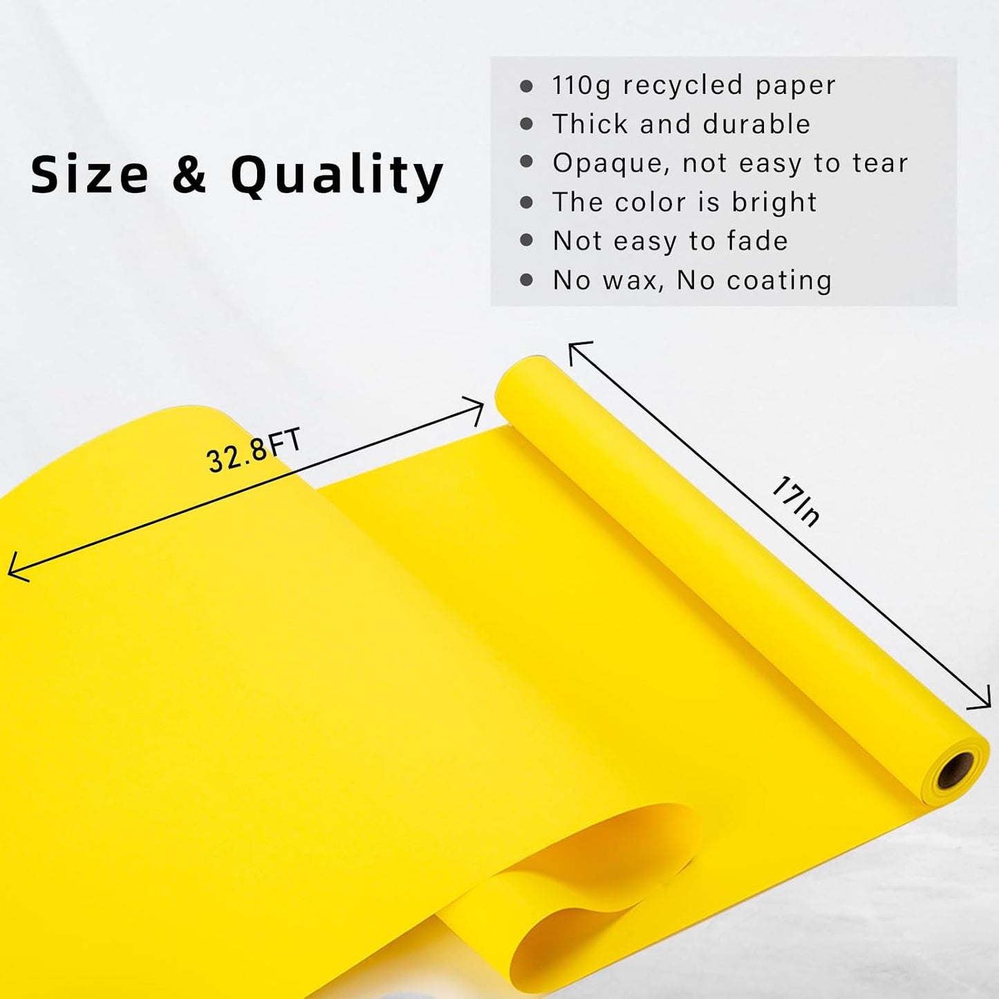 Burymento Yellow Kraft Wrapping Paper Roll - 17 Inch x 32.8 Feet 1 Roll, Double-Sided Soild Color Kraft Paper Gift Wrap for Baby Shower Bridal Shower Birthdays Christmas Craft Project
