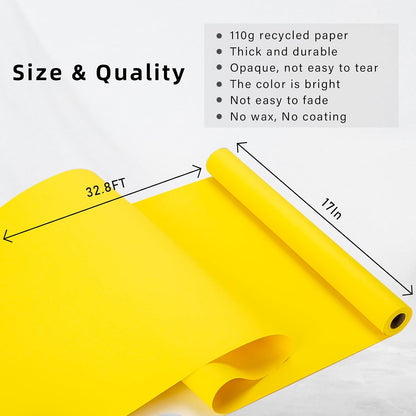 Burymento Yellow Kraft Wrapping Paper Roll - 17 Inch x 32.8 Feet 1 Roll, Double-Sided Soild Color Kraft Paper Gift Wrap for Baby Shower Bridal Shower Birthdays Christmas Craft Project