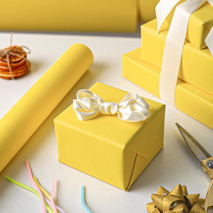 Burymento Yellow Kraft Wrapping Paper Roll - 17 Inch x 32.8 Feet 1 Roll, Double-Sided Soild Color Kraft Paper Gift Wrap for Baby Shower Bridal Shower Birthdays Christmas Craft Project