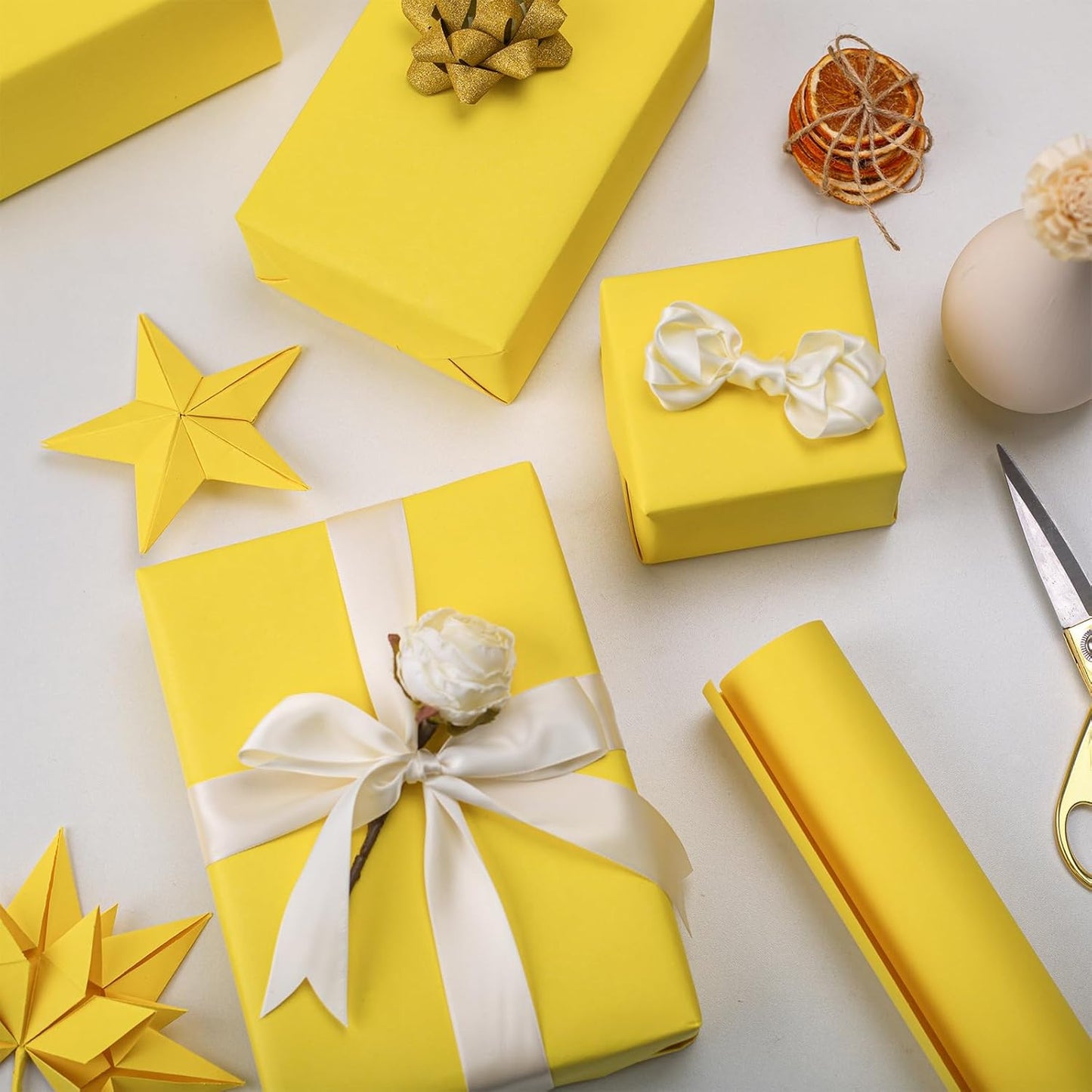 Burymento Yellow Kraft Wrapping Paper Roll - 17 Inch x 32.8 Feet 1 Roll, Double-Sided Soild Color Kraft Paper Gift Wrap for Baby Shower Bridal Shower Birthdays Christmas Craft Project