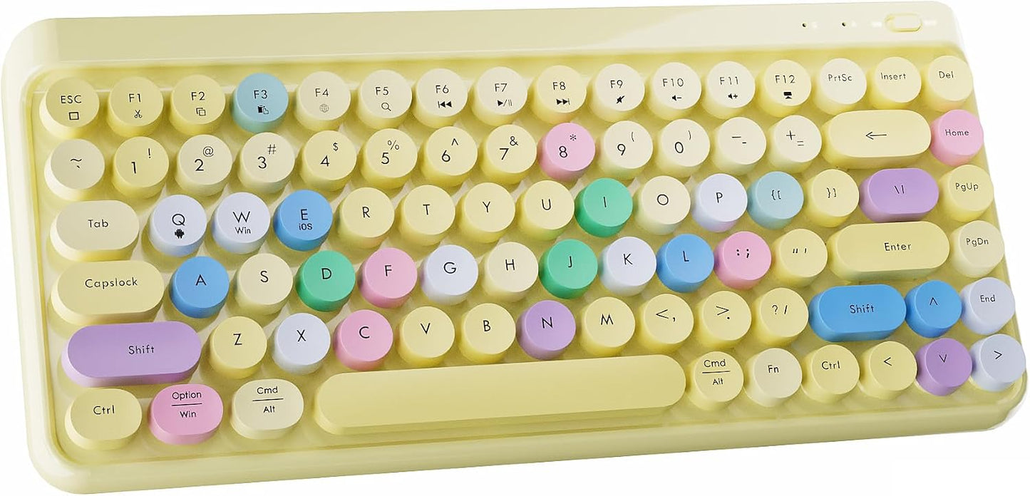 Wireless Bluetooth TKL Keyboard with 84 Retro Round Keycaps, Typewriter-Style, for PC/Mac/Tablets