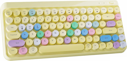 Wireless Bluetooth TKL Keyboard with 84 Retro Round Keycaps, Typewriter-Style, for PC/Mac/Tablets