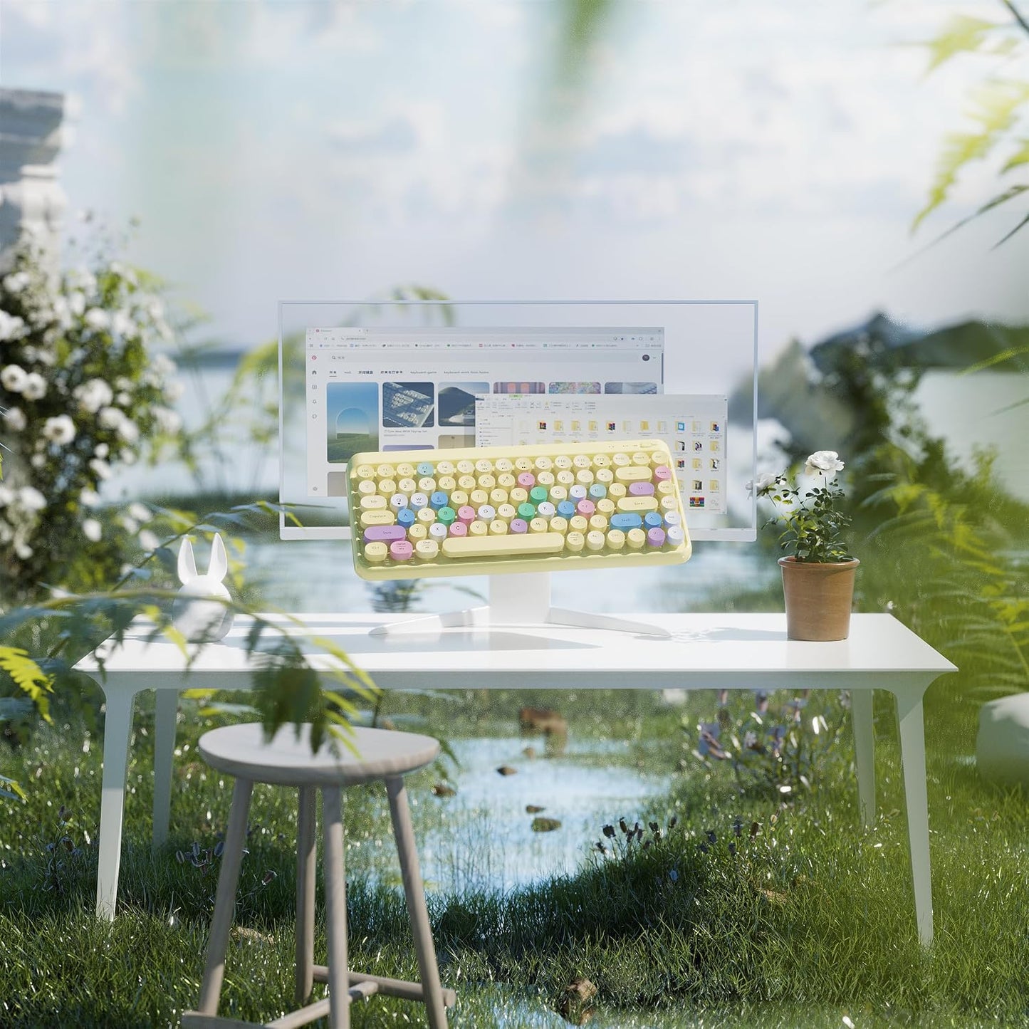 Wireless Bluetooth TKL Keyboard with 84 Retro Round Keycaps, Typewriter-Style, for PC/Mac/Tablets