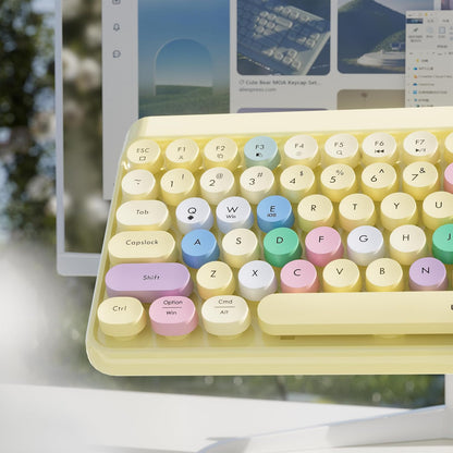 Wireless Bluetooth TKL Keyboard with 84 Retro Round Keycaps, Typewriter-Style, for PC/Mac/Tablets