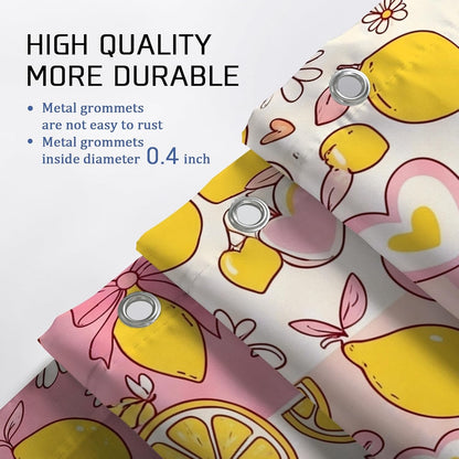 Lemon Shower Curtain Sets, Spring Playful Chrysanthemum Bow Spring Yellow Polyester Waterproof Bathroom Set with Print Cloth Curtains and Rugs Decorative for Toile Guest Room 72x72 Inch