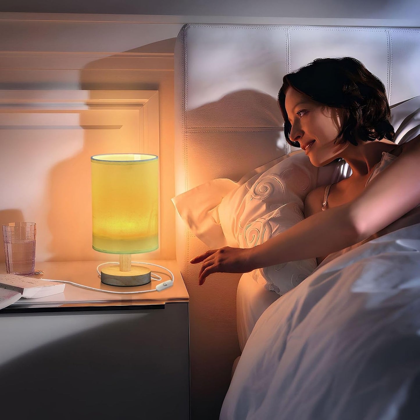 Yellow Table Lamp for Bedroom Bedside Lamps for Night Stands Nightstand Lamp with Round Fabric LampShade Small Lamps for Living Room Office Dorm Reading Room