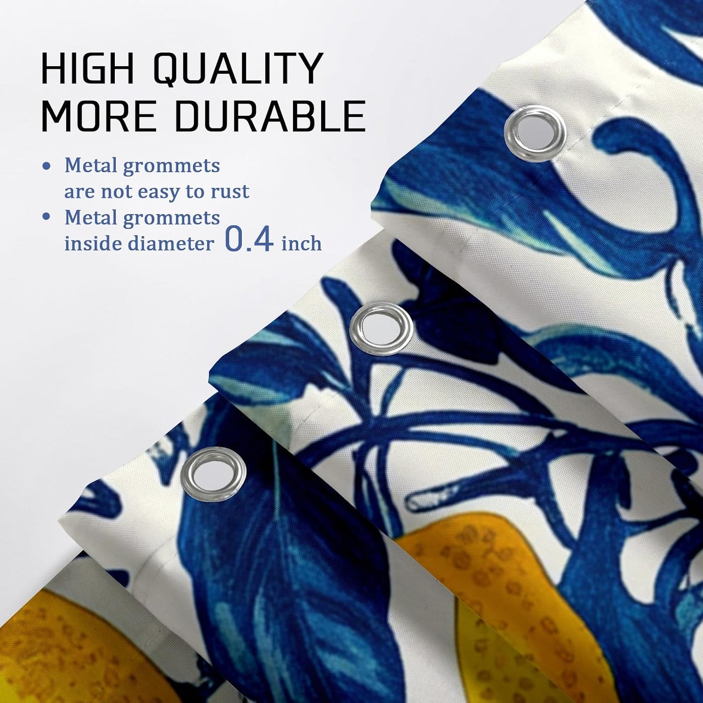 Lemon Shower Curtain, Yellow Citrus Fruit Bath Curtain for Bathroom Decor, Summer Modern Tropical Waterproof Fabric Shower Curtain Set with Hooks 62x72 Inch