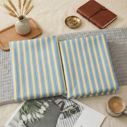 Blue & Yellow Striped Pillowcases, 100% Cotton Pillow Cases, Standard Size Pillowcases, Soft Breathable Ribbon Stripe Pillow Covers, Set of 2