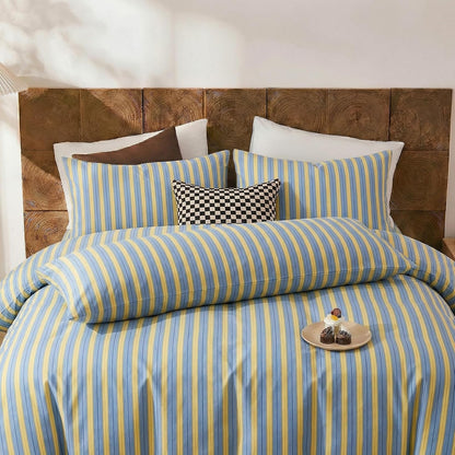 Blue & Yellow Striped Pillowcases, 100% Cotton Pillow Cases, Standard Size Pillowcases, Soft Breathable Ribbon Stripe Pillow Covers, Set of 2