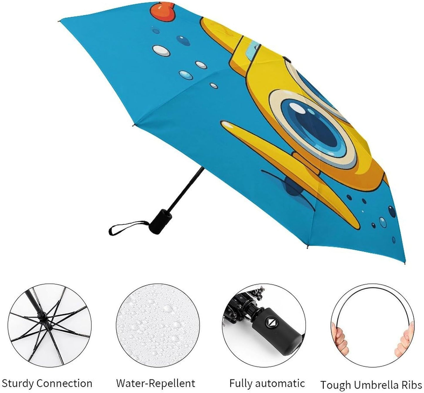 Compact Travel Umbrella, Windproof Automatic Umbrellas for Rain And Sun | Yellow Submarine Folding Umbrella, Durable Grip, Light & Portable for Women & Men, Fits Backpacks & Cars