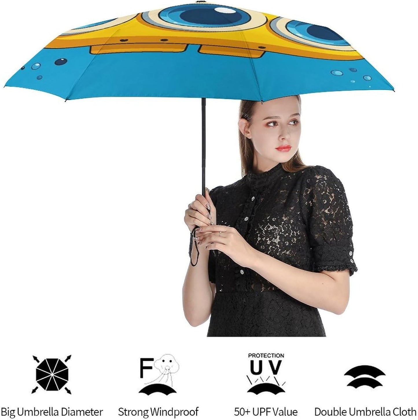 Compact Travel Umbrella, Windproof Automatic Umbrellas for Rain And Sun | Yellow Submarine Folding Umbrella, Durable Grip, Light & Portable for Women & Men, Fits Backpacks & Cars