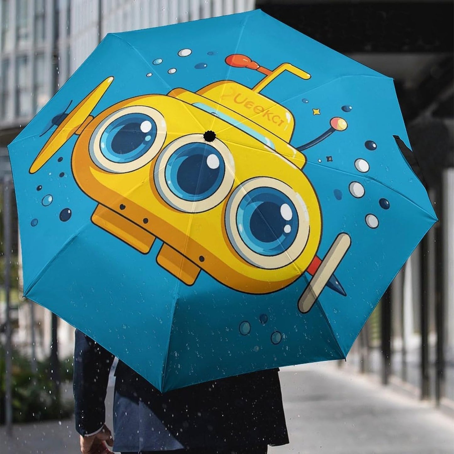 Compact Travel Umbrella, Windproof Automatic Umbrellas for Rain And Sun | Yellow Submarine Folding Umbrella, Durable Grip, Light & Portable for Women & Men, Fits Backpacks & Cars