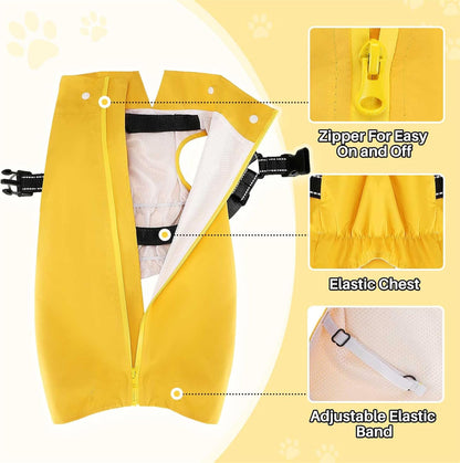 Dog Raincoat Waterproof, with Harness Built in & Hood, Yellow, L | Lightweight Dog Rain Jacket with Harness & Hood, Waterproof Reflective, for Large Medium Small Dogs