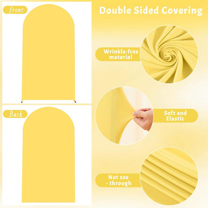 6.6FT Wedding Arch Cover Yellow Gold Spandex Fitted Wedding Arch Stand Covers Round Top Chiara Backdrop Cover for Birthday Party Ceremony Banquet Decoration