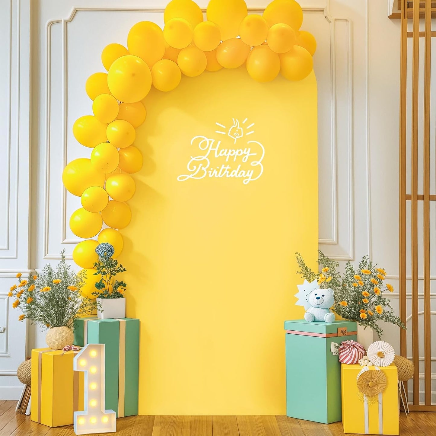6.6FT Wedding Arch Cover Yellow Gold Spandex Fitted Wedding Arch Stand Covers Round Top Chiara Backdrop Cover for Birthday Party Ceremony Banquet Decoration