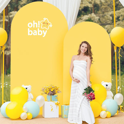 6.6FT Wedding Arch Cover Yellow Gold Spandex Fitted Wedding Arch Stand Covers Round Top Chiara Backdrop Cover for Birthday Party Ceremony Banquet Decoration