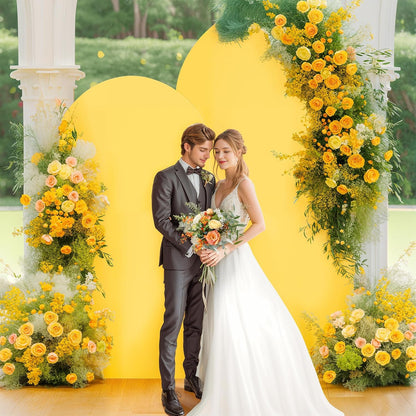 6.6FT Wedding Arch Cover Yellow Gold Spandex Fitted Wedding Arch Stand Covers Round Top Chiara Backdrop Cover for Birthday Party Ceremony Banquet Decoration
