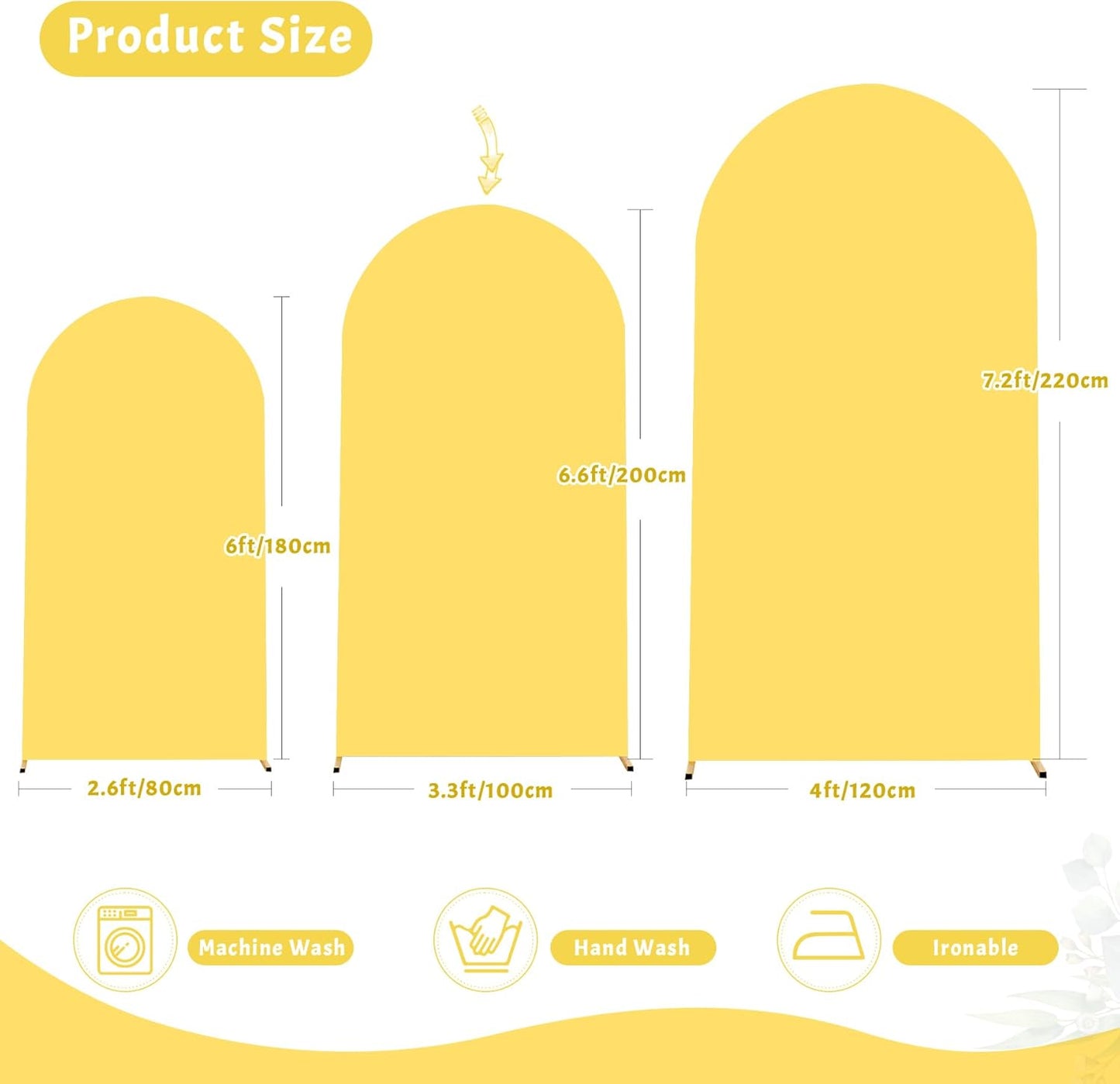 6.6FT Wedding Arch Cover Yellow Gold Spandex Fitted Wedding Arch Stand Covers Round Top Chiara Backdrop Cover for Birthday Party Ceremony Banquet Decoration