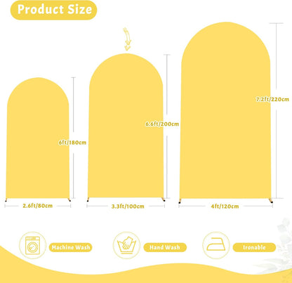 6.6FT Wedding Arch Cover Yellow Gold Spandex Fitted Wedding Arch Stand Covers Round Top Chiara Backdrop Cover for Birthday Party Ceremony Banquet Decoration