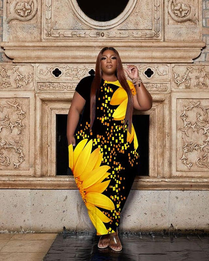 Oversize Tshirt Dress Plus Size Short Sleeve Maxi Dress with Pockets