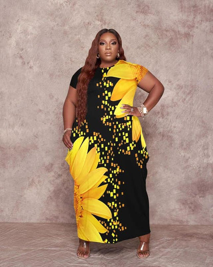 Oversize Tshirt Dress Plus Size Short Sleeve Maxi Dress with Pockets