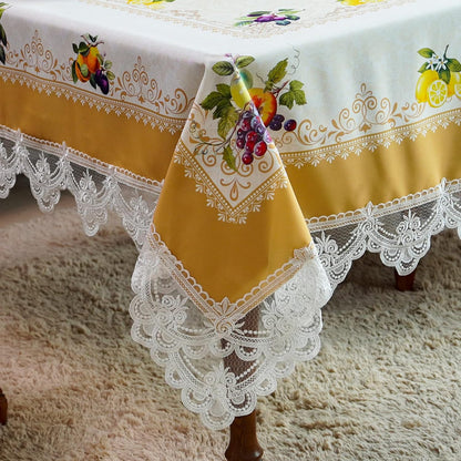 Lace Embroidered Table Cloth,Rectangular Farmhouse TableCover,Classic Oblong Antique Flower Decor Macrame Tablecloth (Yellow, Rectangle/Oblong,60 x 84 Inch,6-8 Seats)