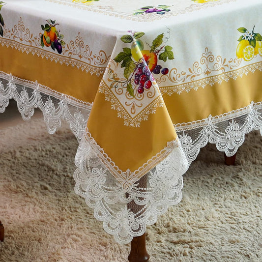 Lace Embroidered Table Cloth,Rectangular Farmhouse TableCover,Classic Oblong Antique Flower Decor Macrame Tablecloth (Yellow, Rectangle/Oblong,60 x 84 Inch,6-8 Seats)