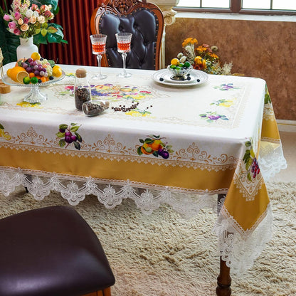 Lace Embroidered Table Cloth,Rectangular Farmhouse TableCover,Classic Oblong Antique Flower Decor Macrame Tablecloth (Yellow, Rectangle/Oblong,60 x 84 Inch,6-8 Seats)