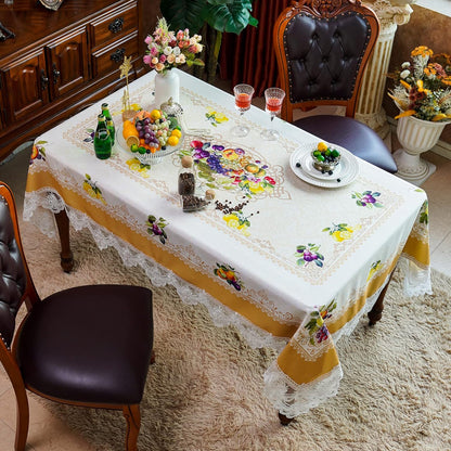 Lace Embroidered Table Cloth,Rectangular Farmhouse TableCover,Classic Oblong Antique Flower Decor Macrame Tablecloth (Yellow, Rectangle/Oblong,60 x 84 Inch,6-8 Seats)