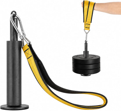Yellow Wrist Strap Pin&Carabiner, Fits 1"&2" Plates for Gym Training | Heavy steel pin, Yellow strap & stainless carabiner. Fits 1"&2" plates for forearm strength training