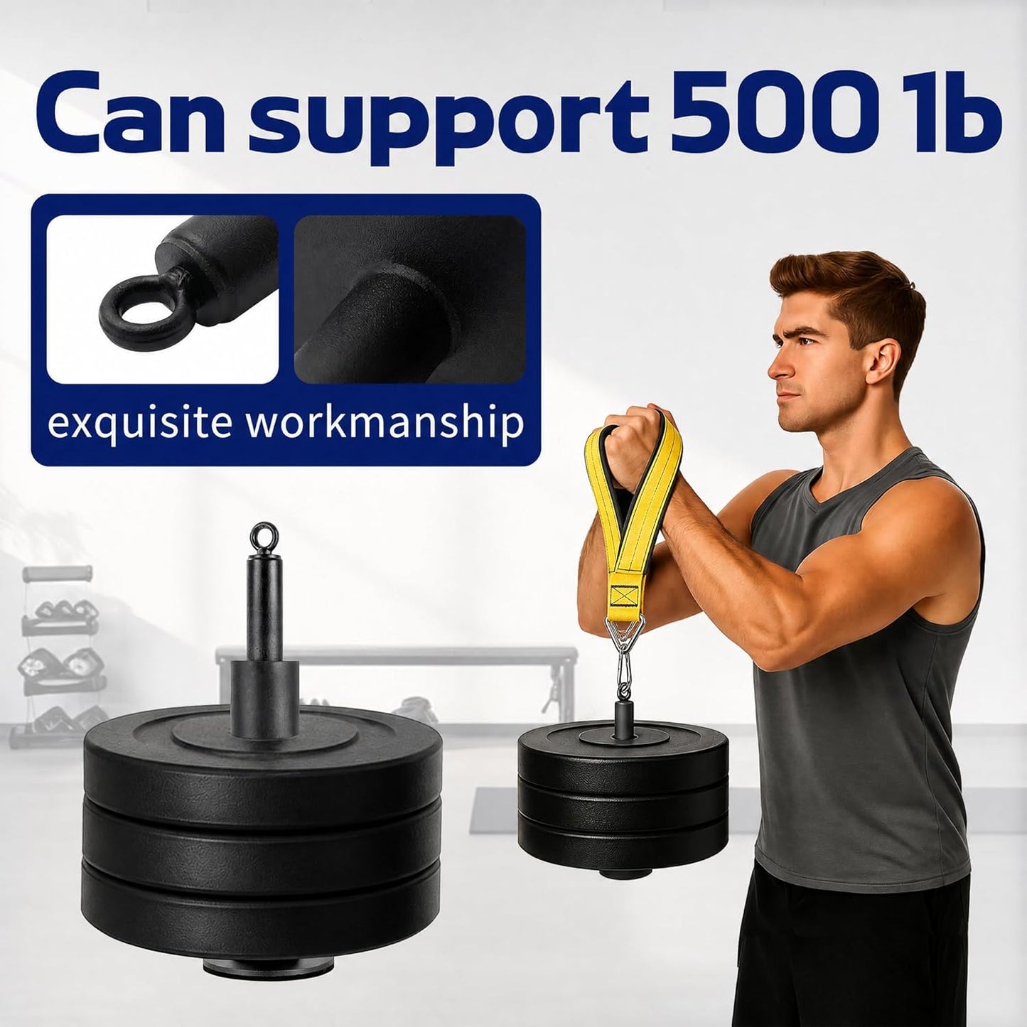 Yellow Wrist Strap Pin&Carabiner, Fits 1"&2" Plates for Gym Training | Heavy steel pin, Yellow strap & stainless carabiner. Fits 1"&2" plates for forearm strength training