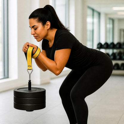 Yellow Wrist Strap Pin&Carabiner, Fits 1"&2" Plates for Gym Training | Heavy steel pin, Yellow strap & stainless carabiner. Fits 1"&2" plates for forearm strength training