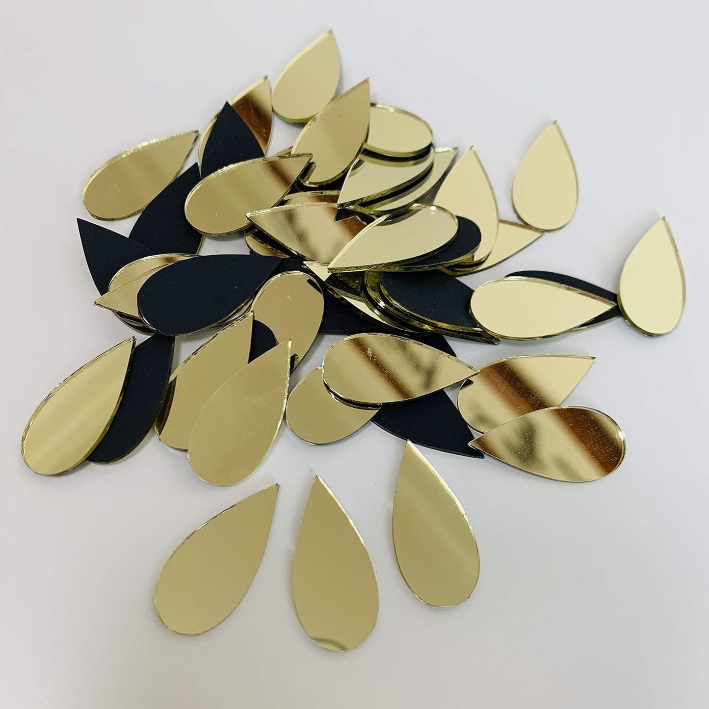 150pcs 1" x 1/2" Teardorp Mirrors Small Mosaic Mirror Tiles for Craft Projects (Yellow Gold)