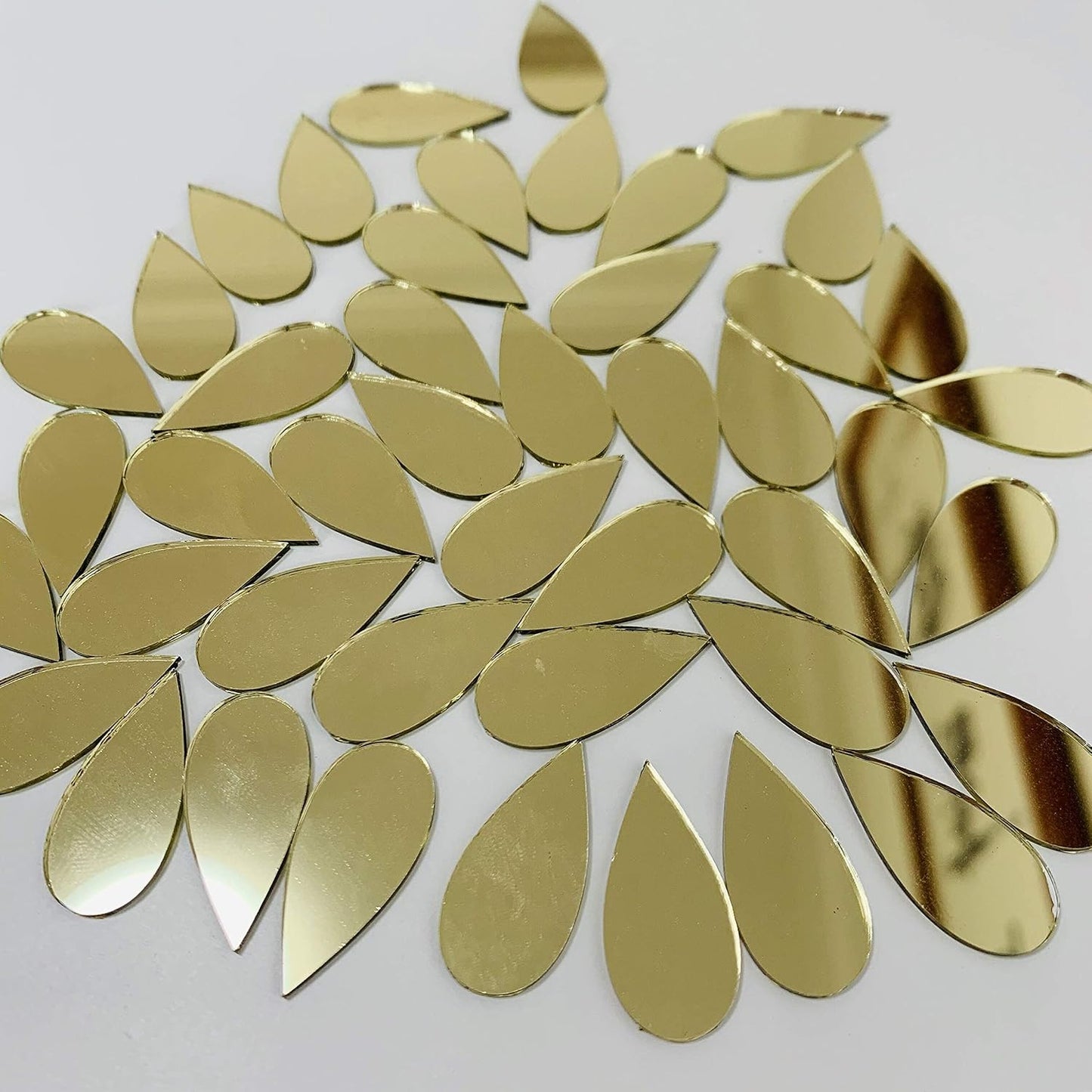 150pcs 1" x 1/2" Teardorp Mirrors Small Mosaic Mirror Tiles for Craft Projects (Yellow Gold)