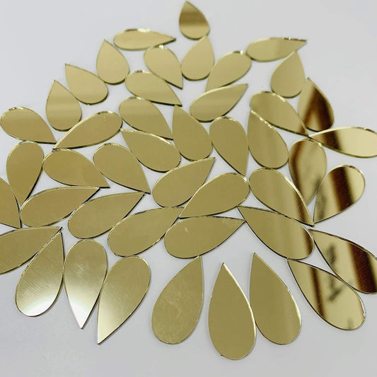 150pcs 1" x 1/2" Teardorp Mirrors Small Mosaic Mirror Tiles for Craft Projects (Yellow Gold)