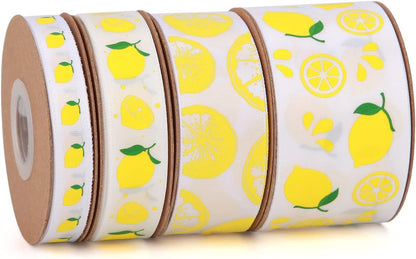 Meseey Lemon Satin Ribbon 40 Yards Yellow White Lime Green Fruit Printed Themed Decorative Ribbons for Gift Wrapping DIY Bows Bridal Shower Birthday Summer Party Decorations(Lemon)