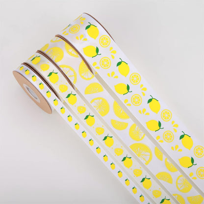 Meseey Lemon Satin Ribbon 40 Yards Yellow White Lime Green Fruit Printed Themed Decorative Ribbons for Gift Wrapping DIY Bows Bridal Shower Birthday Summer Party Decorations(Lemon)