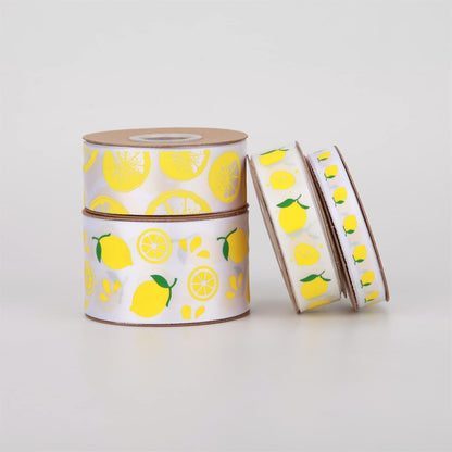 Meseey Lemon Satin Ribbon 40 Yards Yellow White Lime Green Fruit Printed Themed Decorative Ribbons for Gift Wrapping DIY Bows Bridal Shower Birthday Summer Party Decorations(Lemon)