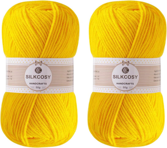 2 Pcs Crochet Yarn, Feels Soft 280 Yards Assorted Colors 4ply Acrylic Yarn for Crochet & Hand Knitting - Yellow