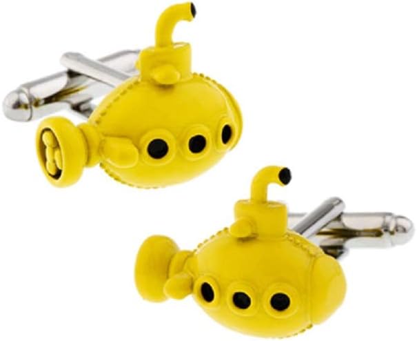 Submarine Yellow Sub Cufflinks Pair in a Presentation Gift Box & Polishing Cloth