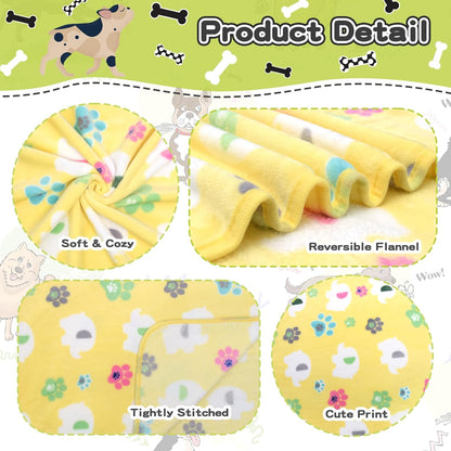 1 Pack 3 Dog Blanket for Large Dogs,41x31 inch for Medium Soft Fluffy Washable Pet Cat Blankets,Reversible Elephant & Paw Print for Dog Kennels & Beds, Sofas,Yellow